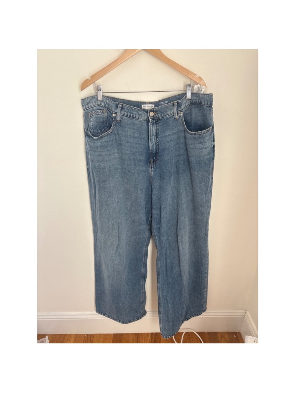 Good American‎ Good Standard Ease Jeans 14/32 Blue Mid Rise Relaxed Wide Leg 34"